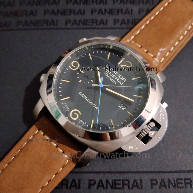 Copy Panerai PAM524 Luminor FLYBACK SS Black Face Watch
